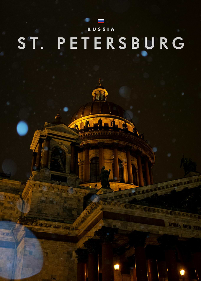 St. Petersburg Russia Night Cathedral Poster