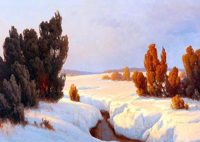 Winter Landscape in the Sun by Carl Kenzler Snow Painting
