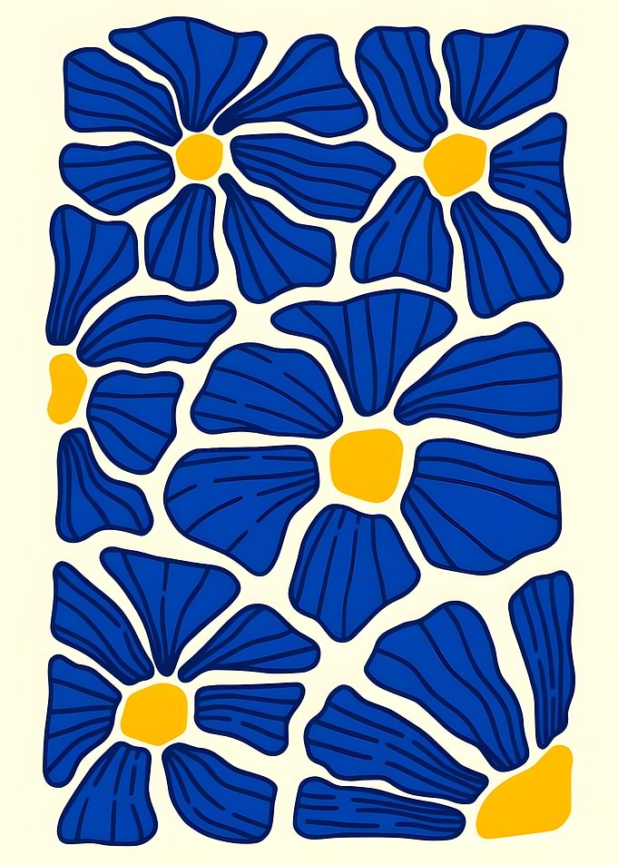 Abstract Blue and Yellow Floral Pattern