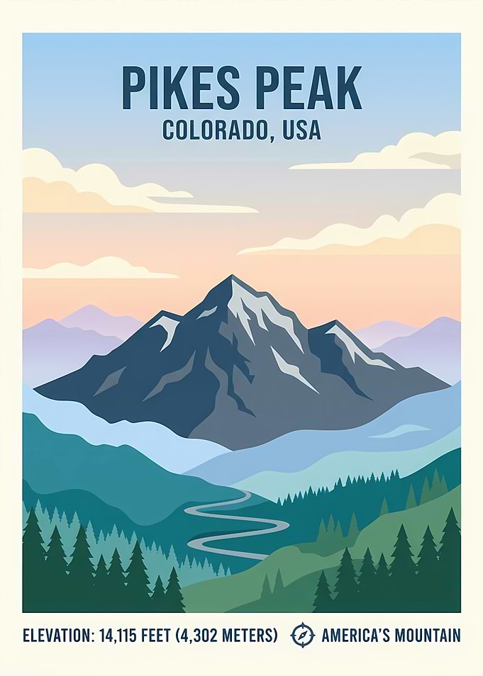 Pikes Peak Colorado Travel Poster