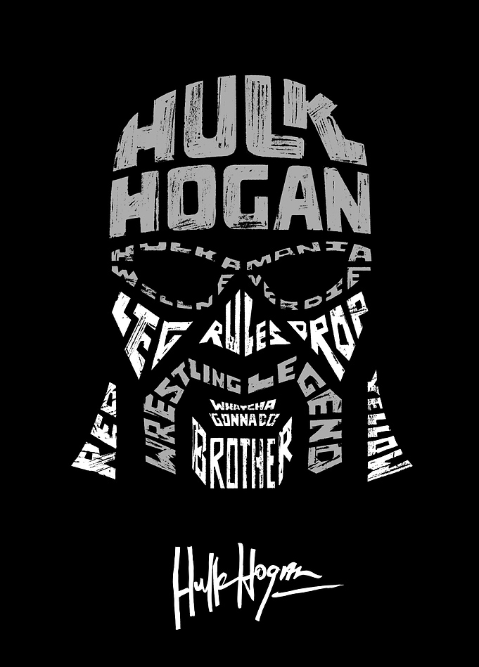 Hulk Hogan BW Typographic Icon