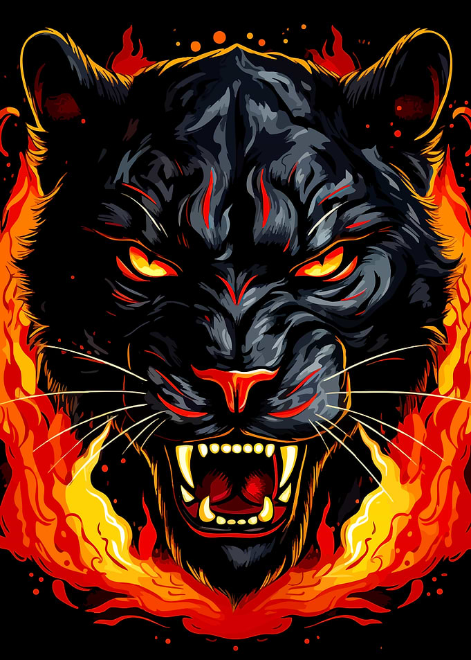 Fierce Black Panther in Flames