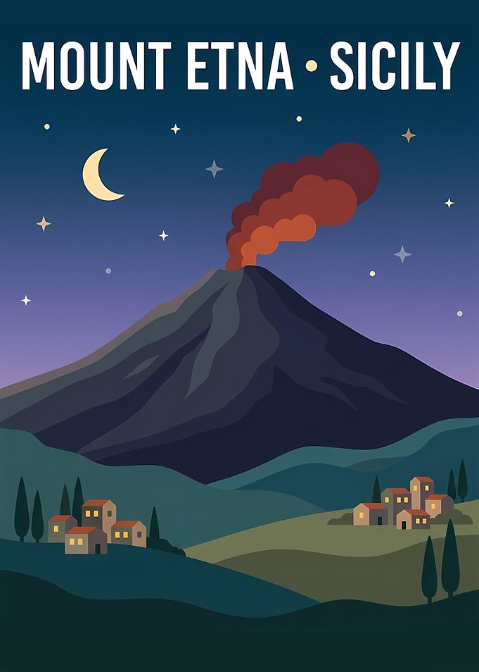 Mount Etna Sicily Travel Poster