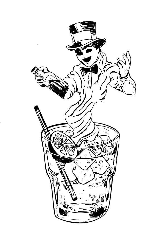 Ghostly Bartender in a Cocktail Glass