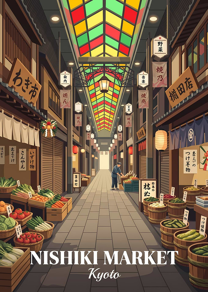Nishiki Market Kyoto Illustration