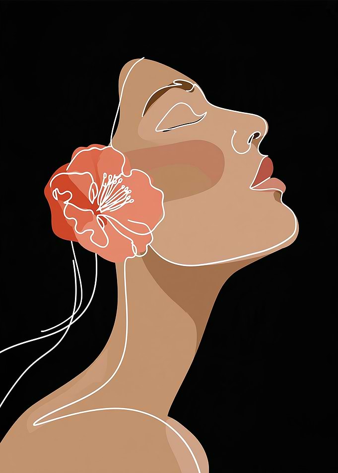 Minimalist Line Art Woman with Flower