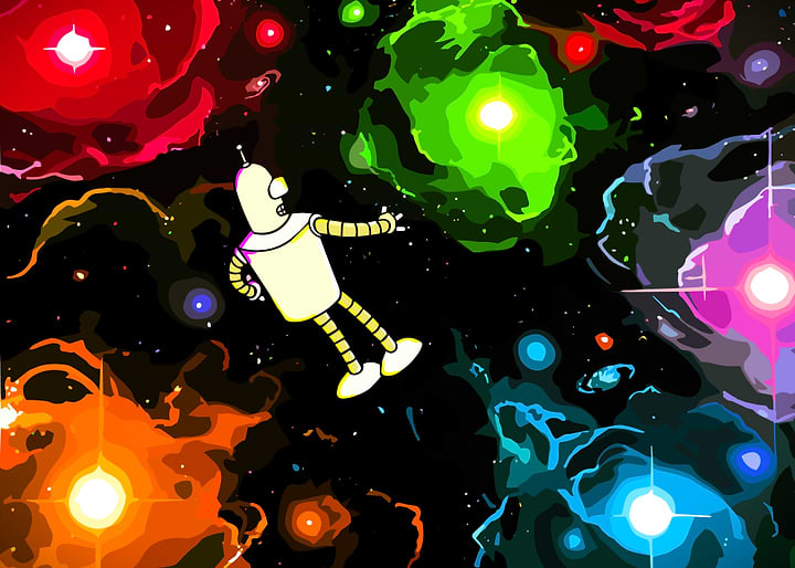 Bender Floating in Colorful Space