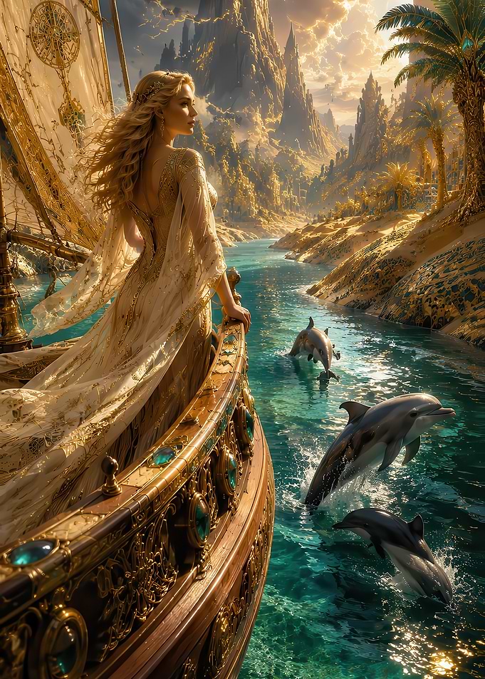 Fantasy Princess Sailing with Dolphins