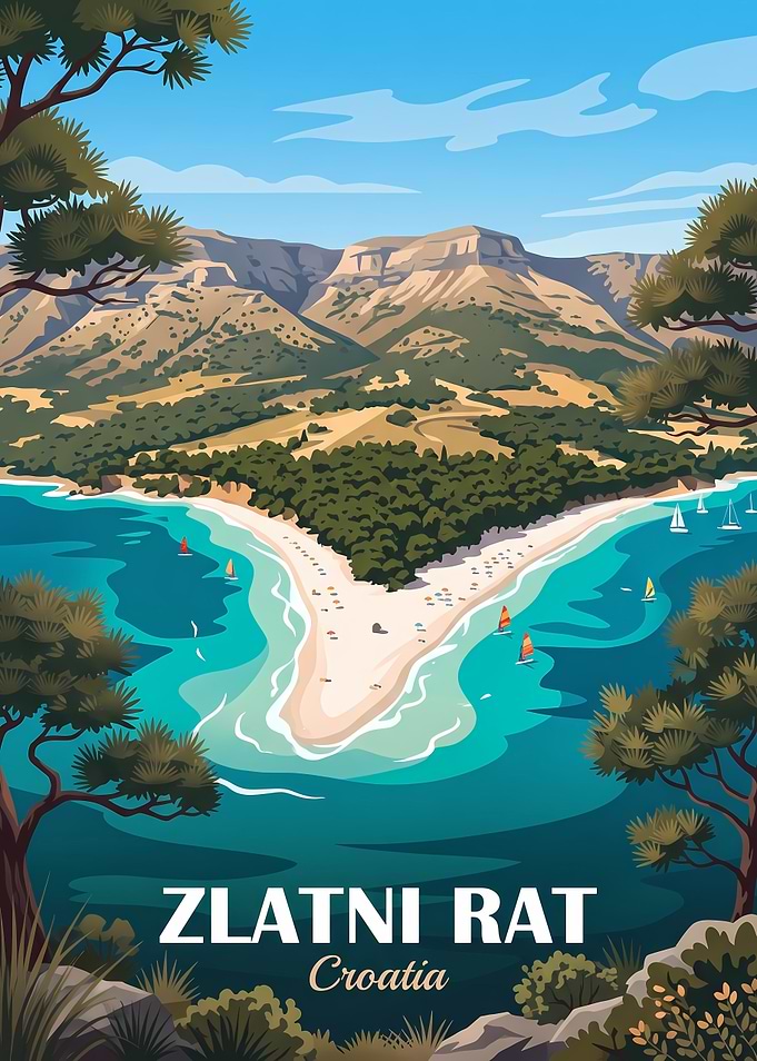 Zlatni Rat Beach Travel Poster
