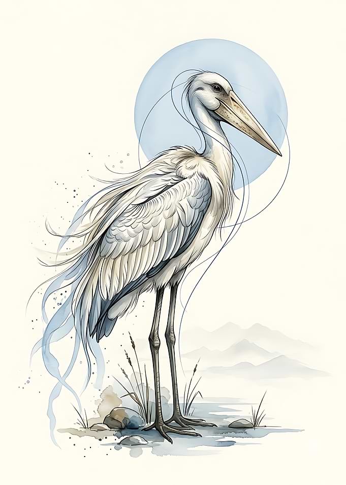Elegant White Stork Illustration