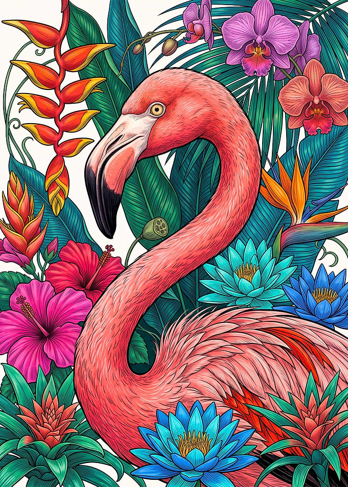 Vibrant Flamingo in Tropical Garden