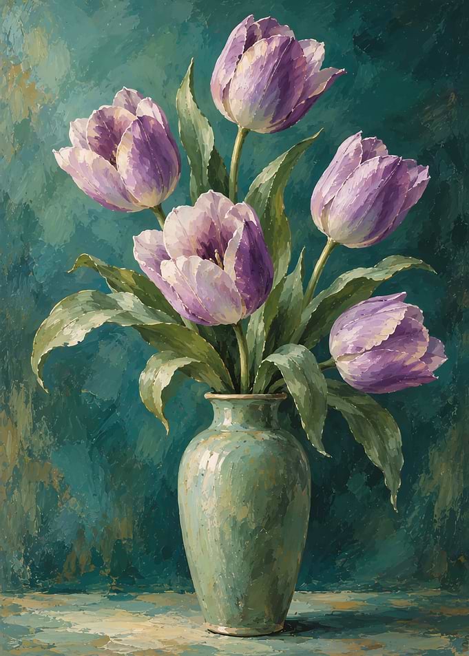 Purple Tulips in Teal Vase Painting