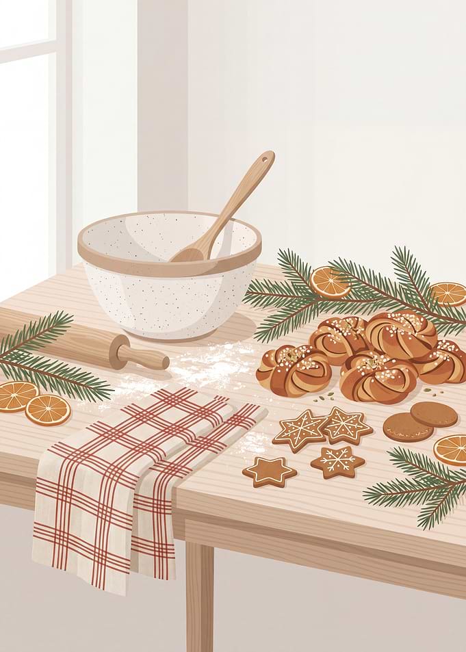 Cozy Christmas Baking Scene Illustration