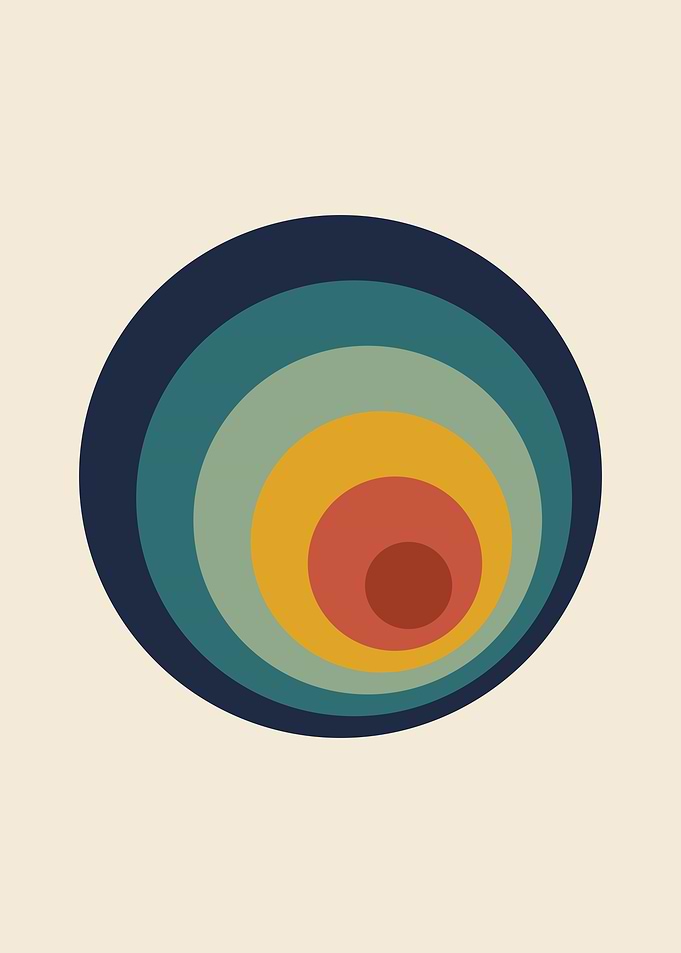 Offset Concentric Rings Retro Geometric Print