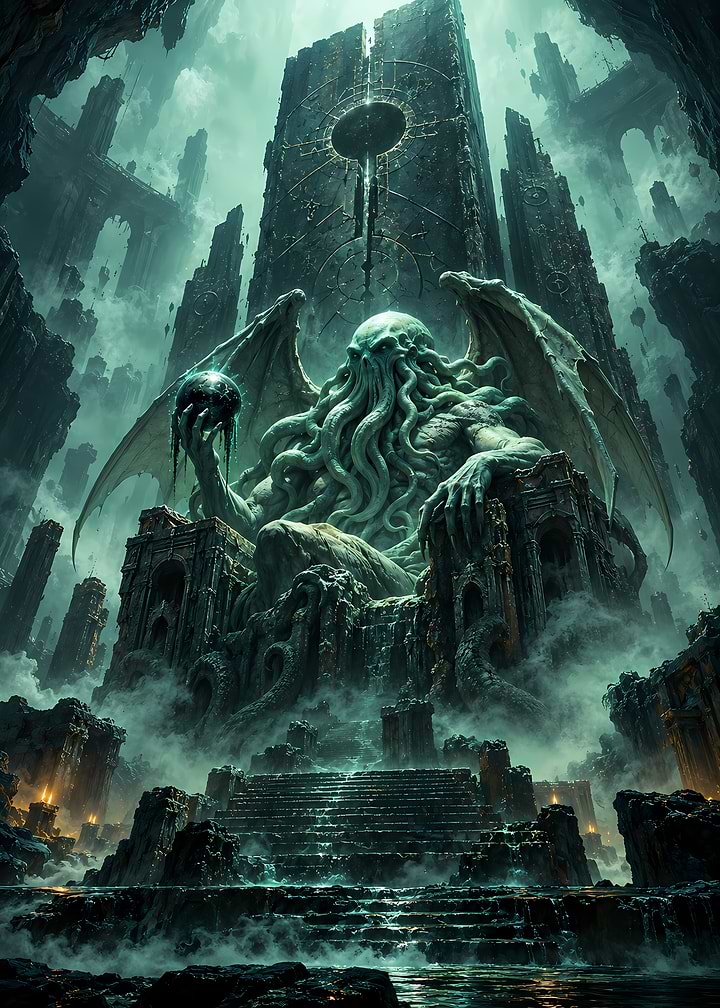 Cthulhu Enthroned in Ancient Ruins