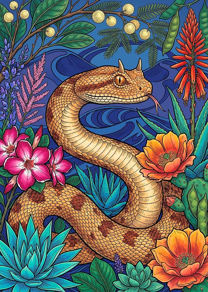 Horned Viper Among Desert Flora