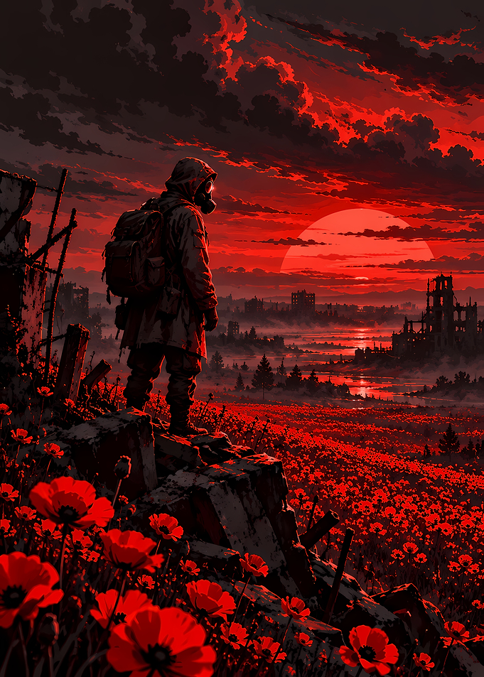 Post-Apocalyptic Survivor in Red Field