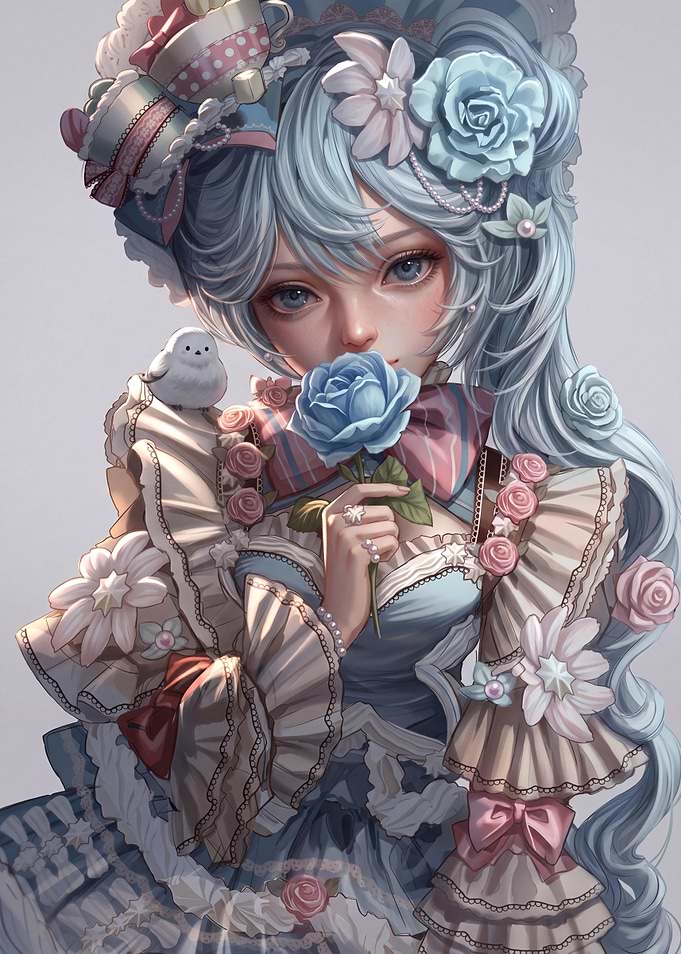 Anime Girl with Blue Rose