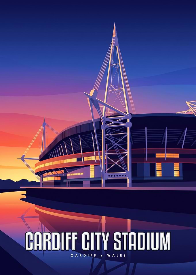 Cardiff City Stadium Sunset Poster