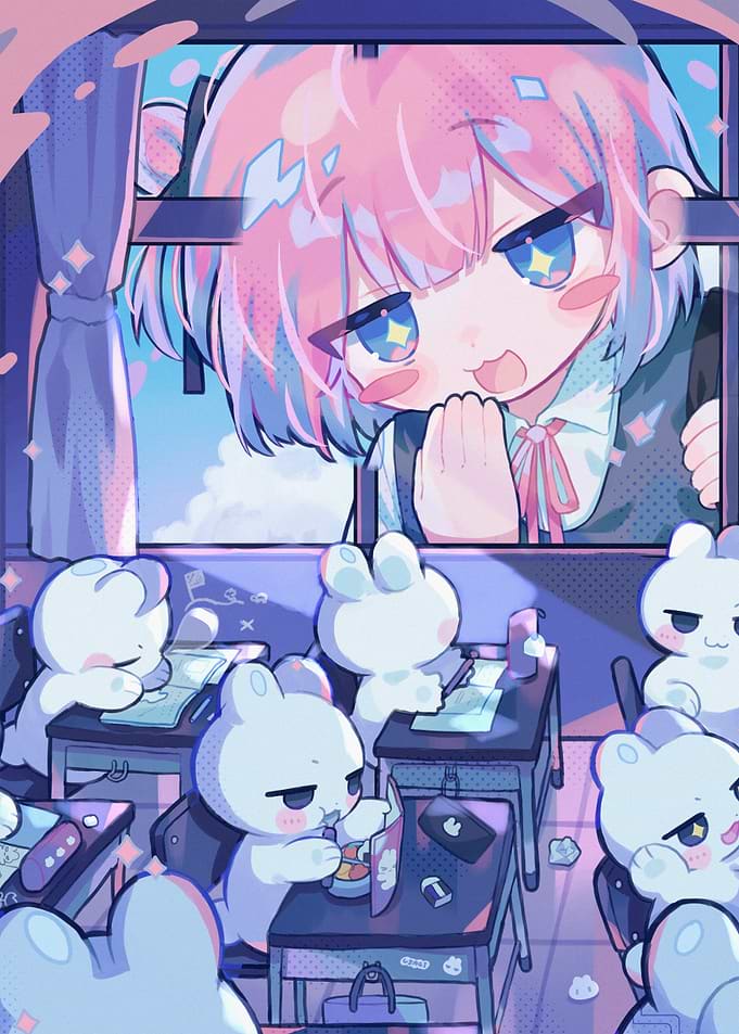 Anime Girl Watching Classroom of Bunnies