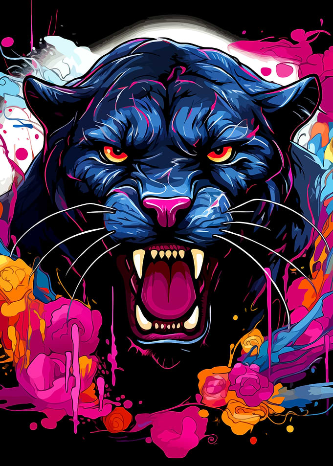 Vibrant Roaring Black Panther Art