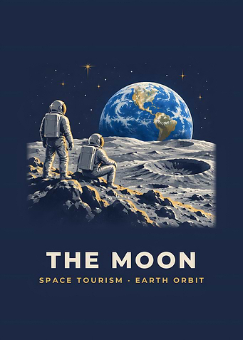 Moon Astronauts Earthrise Vintage Space Tourism Poster