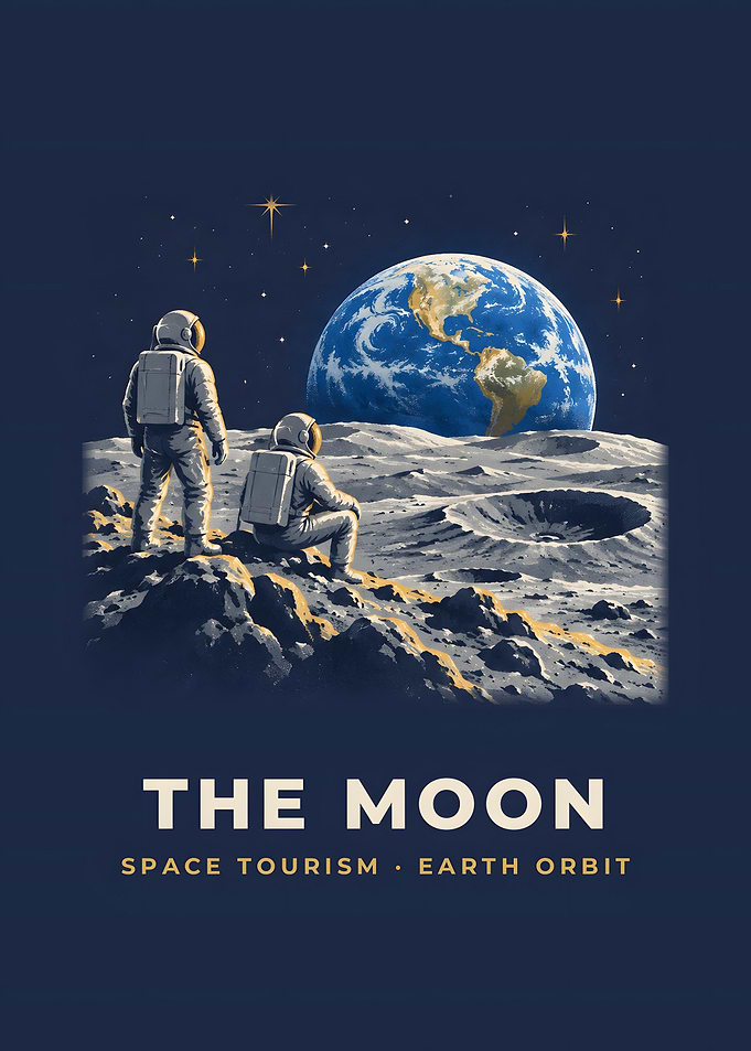 Moon Astronauts Earthrise Vintage Space Tourism Poster