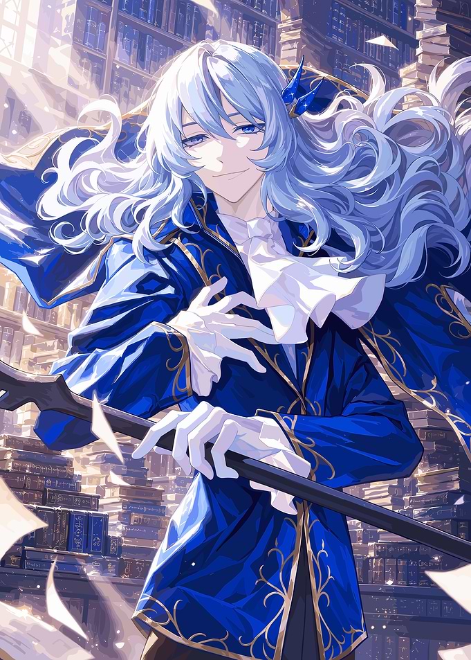 Elegant Blue-Haired Anime Scholar