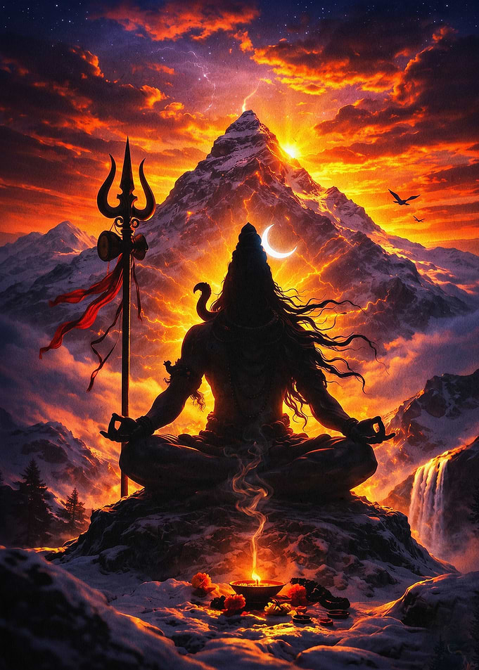Shiva Meditation Mountain Poster