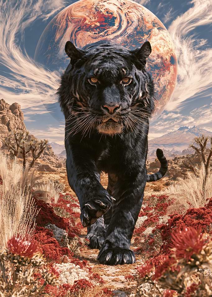 Majestic Black Tiger in Alien Landscape
