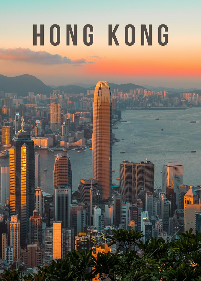 Hong Kong Skyline Sunset Poster
