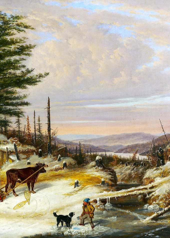 Settler's Log House by Cornelius Krieghoff Winter Snow Landscape Painting