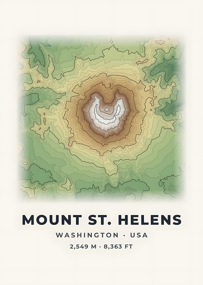 Mount St. Helens Topographic Map Color Relief Poster