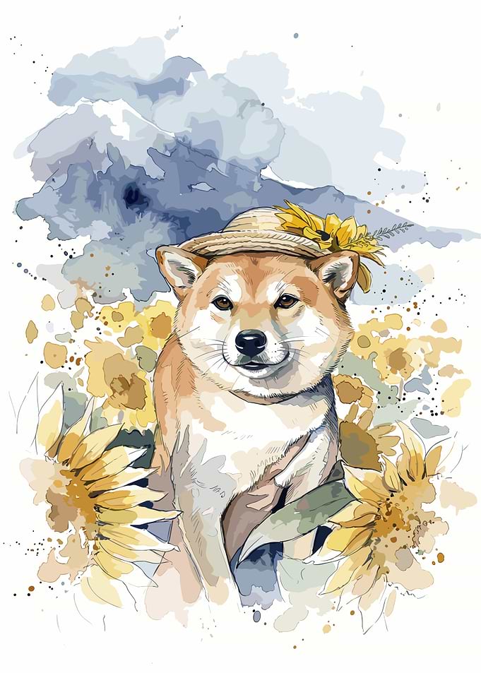 Shiba Inu in Sunflower Field