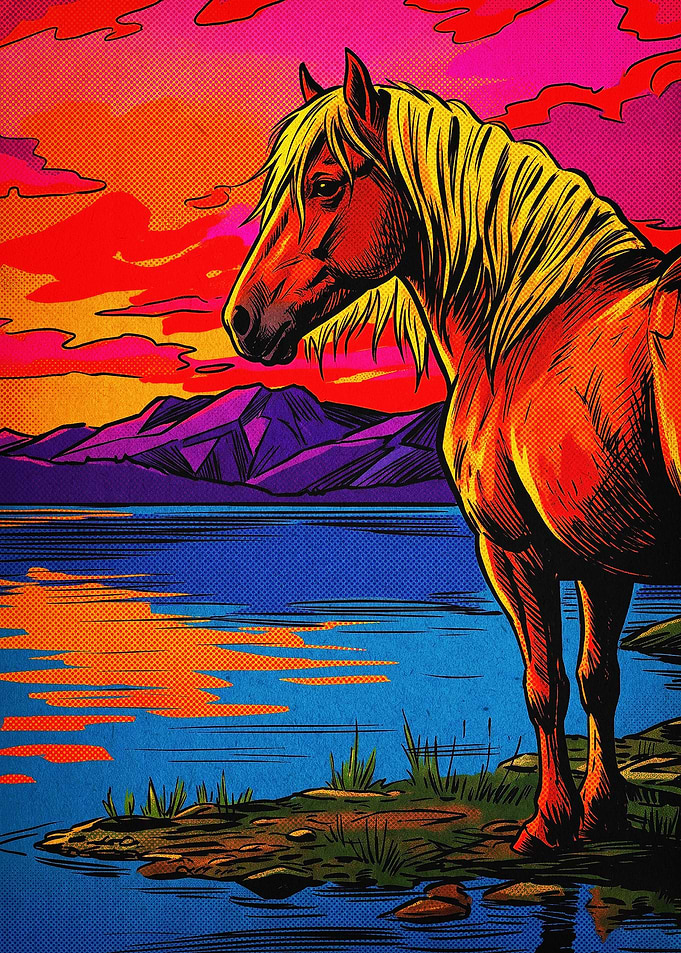Horse Sunset Retro Pop Art Poster