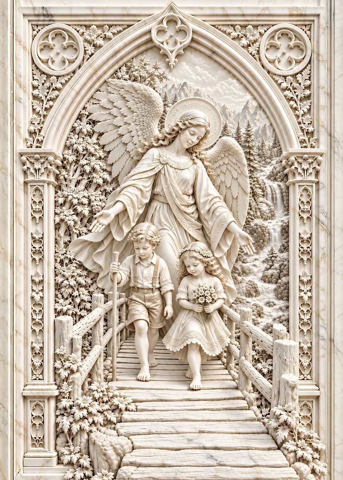 Guardian Angel Marble Relief Sculpture