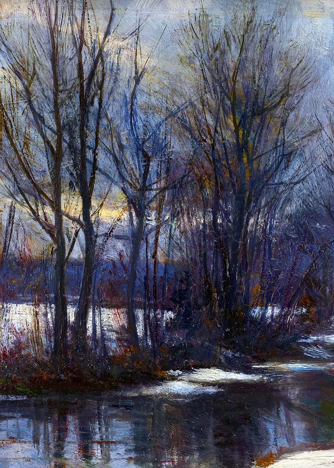 Winter Trees with River Snow Landscape Painting