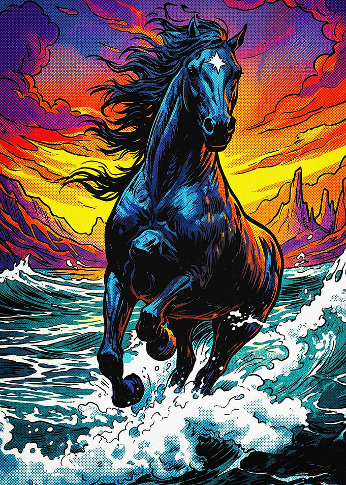Cosmic Horse Ocean Retro Pop Art