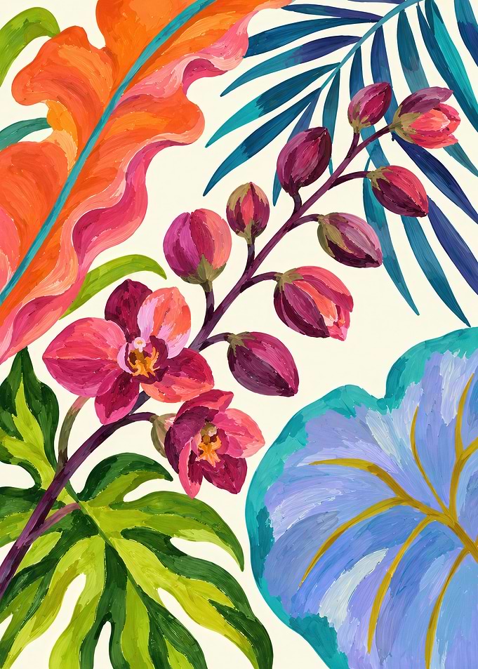 Vibrant Tropical Botanical Illustration