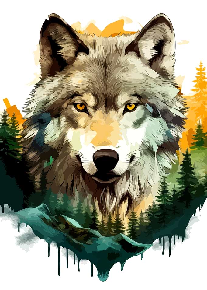 Majestic Wolf Forest Double Exposure Art