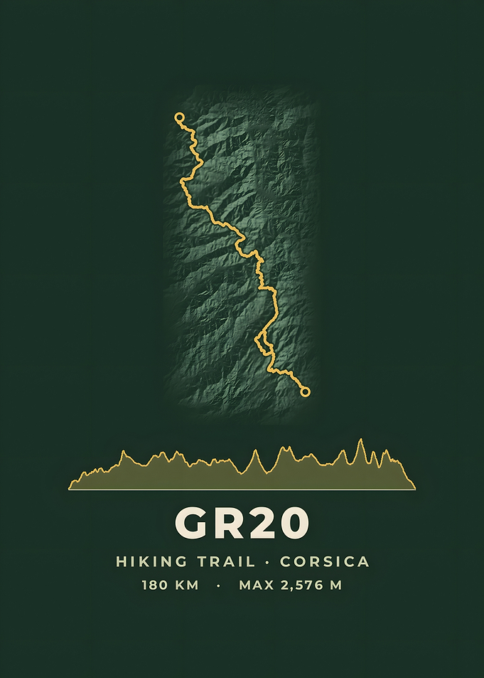 GR20 Hiking Trail Map Forest Green Print