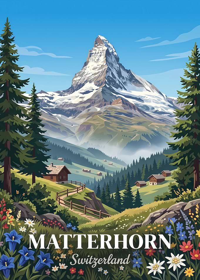 Matterhorn Switzerland Vintage Travel Poster