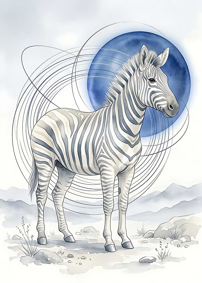 Artistic Zebra with Blue Moon