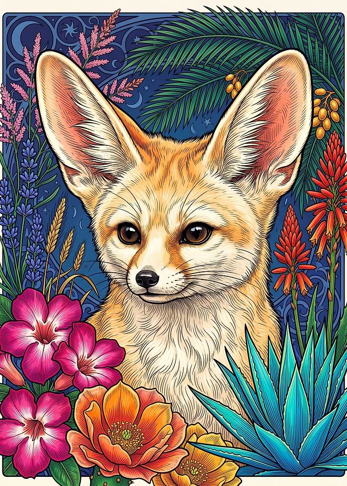 Fennec Fox Surrounded by Desert Flora
