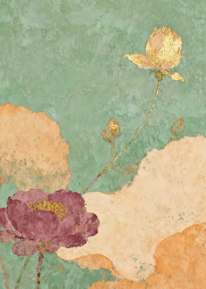Abstract Floral Painting with Gold Leaf