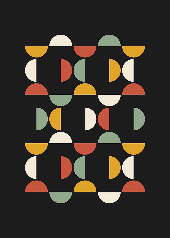 Half Moon Mosaic Pattern Black Geometric Print
