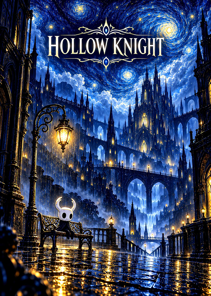 Hollow Knight Starry Night Cityscape