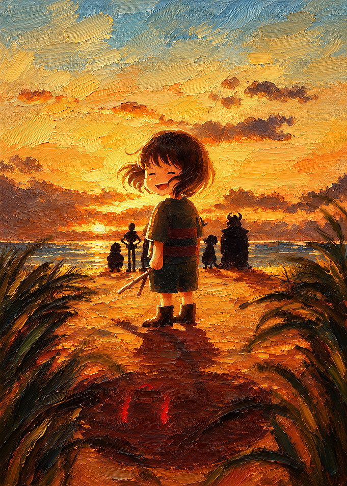 Undertale Characters Watching Sunset Painting