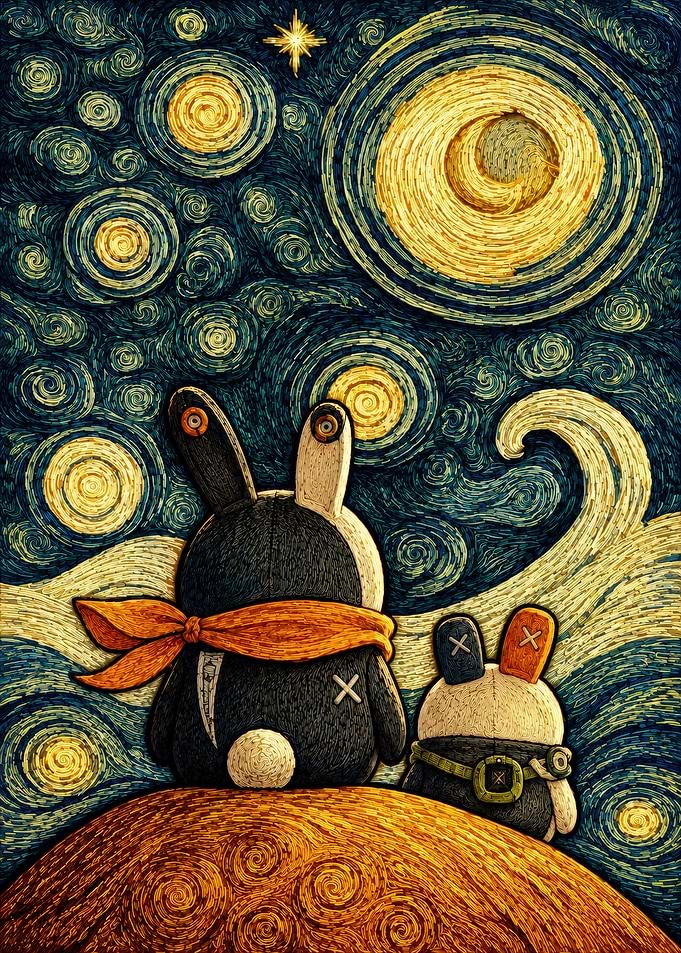Starlit Night Rabbit Companions Art