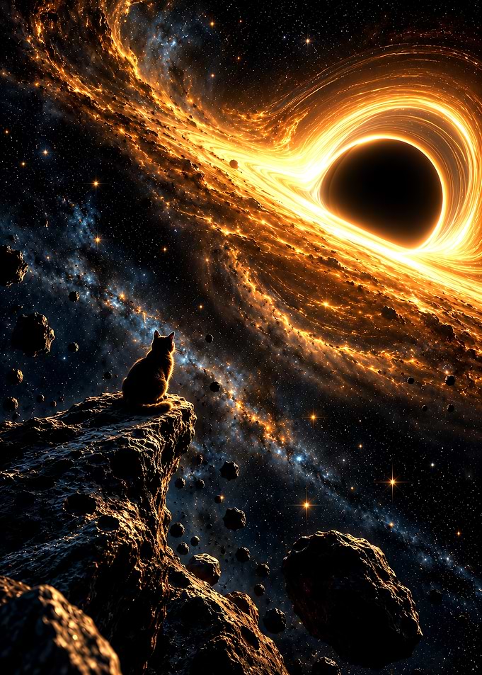 Cat Watching a Glowing Black Hole